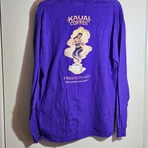 Hanes Beefy Blue/Purple Long Sleeved t-shirt Kauai Coffee Hawaii Hawaiian Large